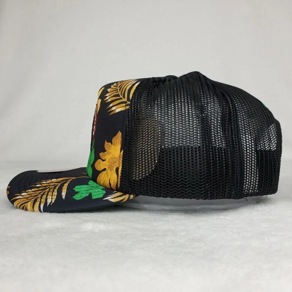 Boston Celtics Mitchell & Ness Trucker Snapback Hat Cap 3D Logo Black Floral NWT